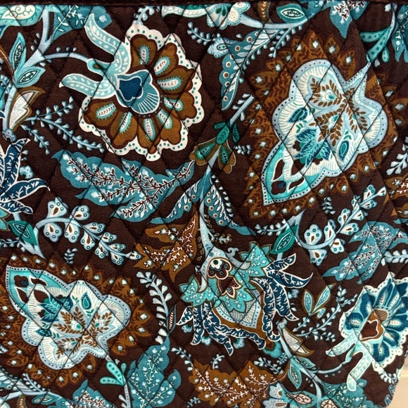 Vera Bradley Java Blue Brown and Blue Cotton Tote Bag with Tortoise Shell Toggle - Picture 3 of 7